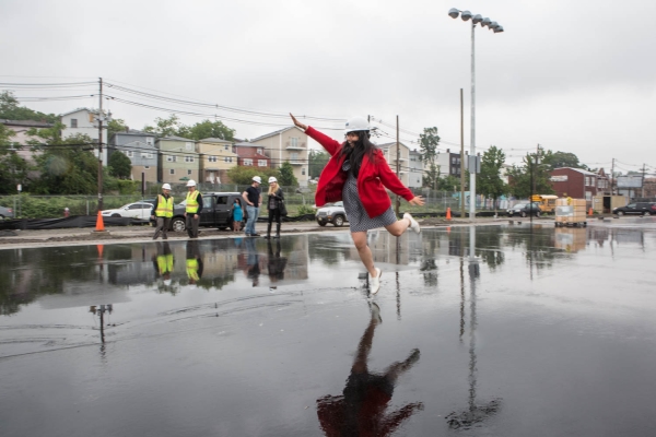 2015-6-10 Jersey City NJ. Chicpea aka Lynn Hazan visits the future site of Berry Lane Park. Photo: Greg Pallante