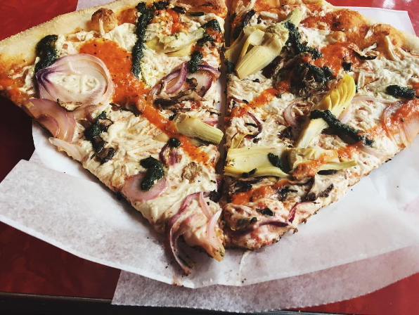 V for Vegan slices. Photo by @courtneylwrites, https://www.instagram.com/p/BHh8XUvBIIE/