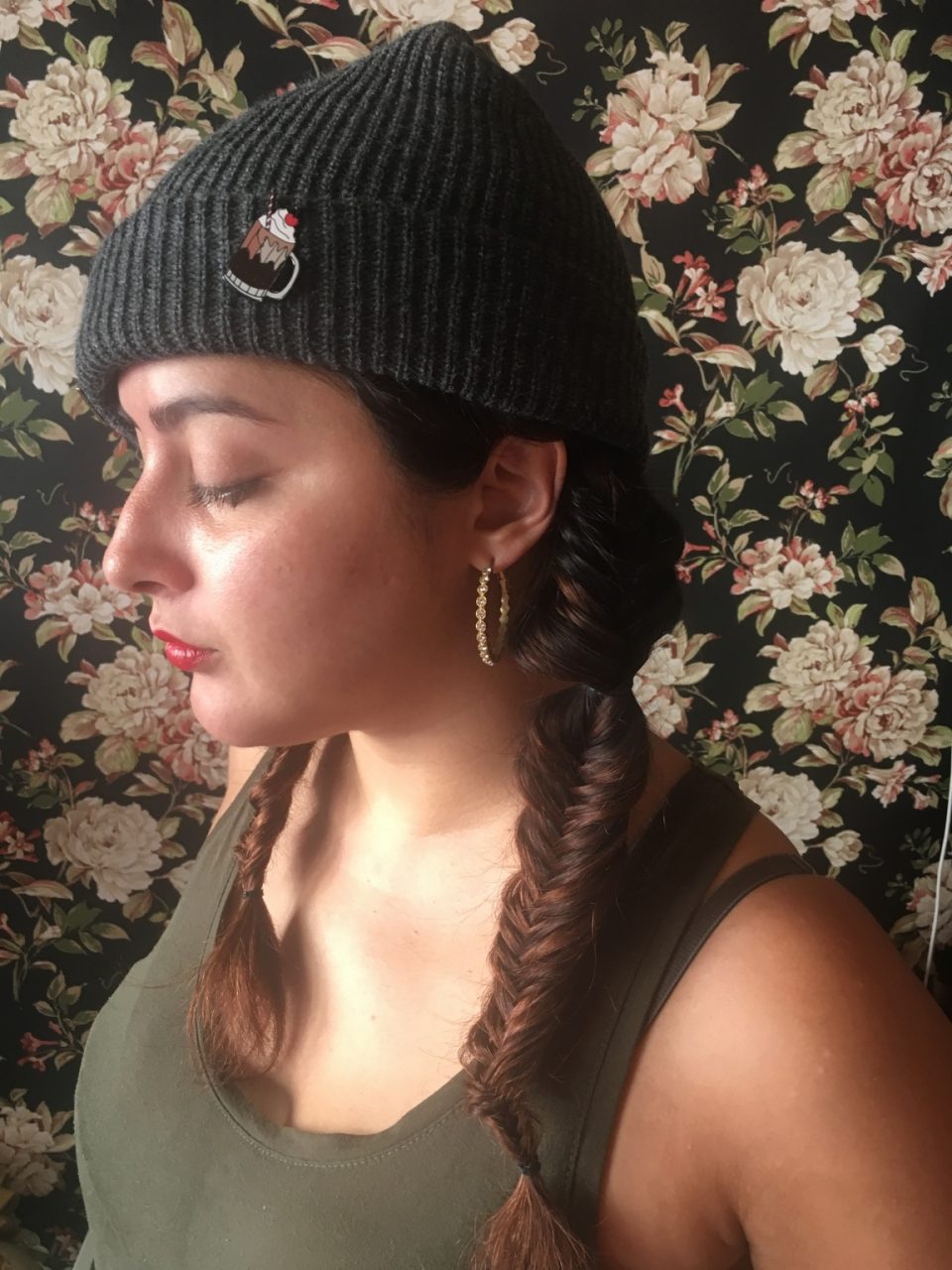 Brixton Beanie and Milk Shake Pin from Kanibal & Co. Double Fish Tail Braids via The Hair Room JC Braid Bar