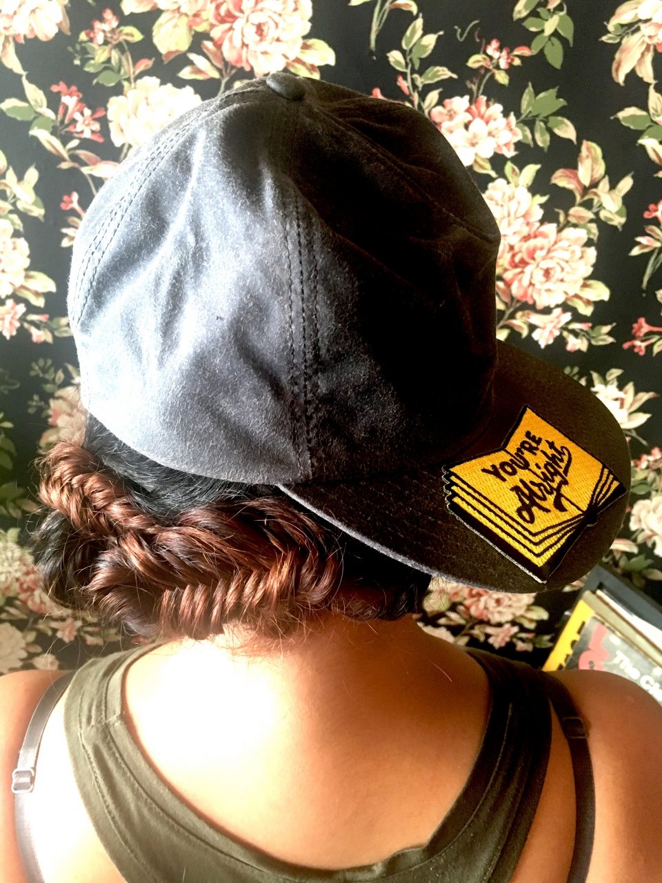 Canvas Hat and Patch from Kanibal & Co Fish Tail Braided updo via The Hair Room JC Braid Bar 