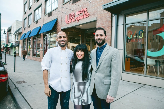 2015-1-19 Jersey City NJ. Lynn Hazan aka ChicpeaJC interviews. Owner Noah and Chef Greg at Union republic. Photo: Greg Pallante